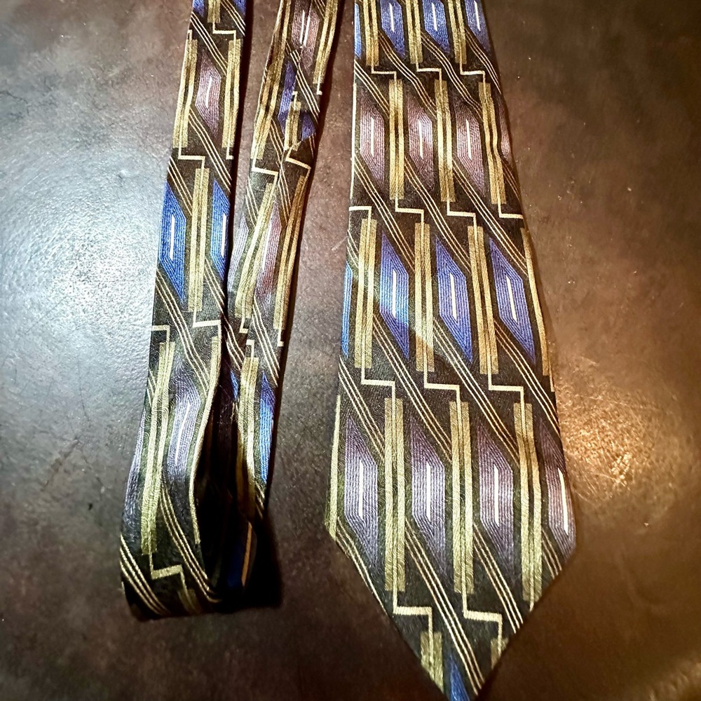 Murano Italia Geometric Patterned Tie in Blue and Gold